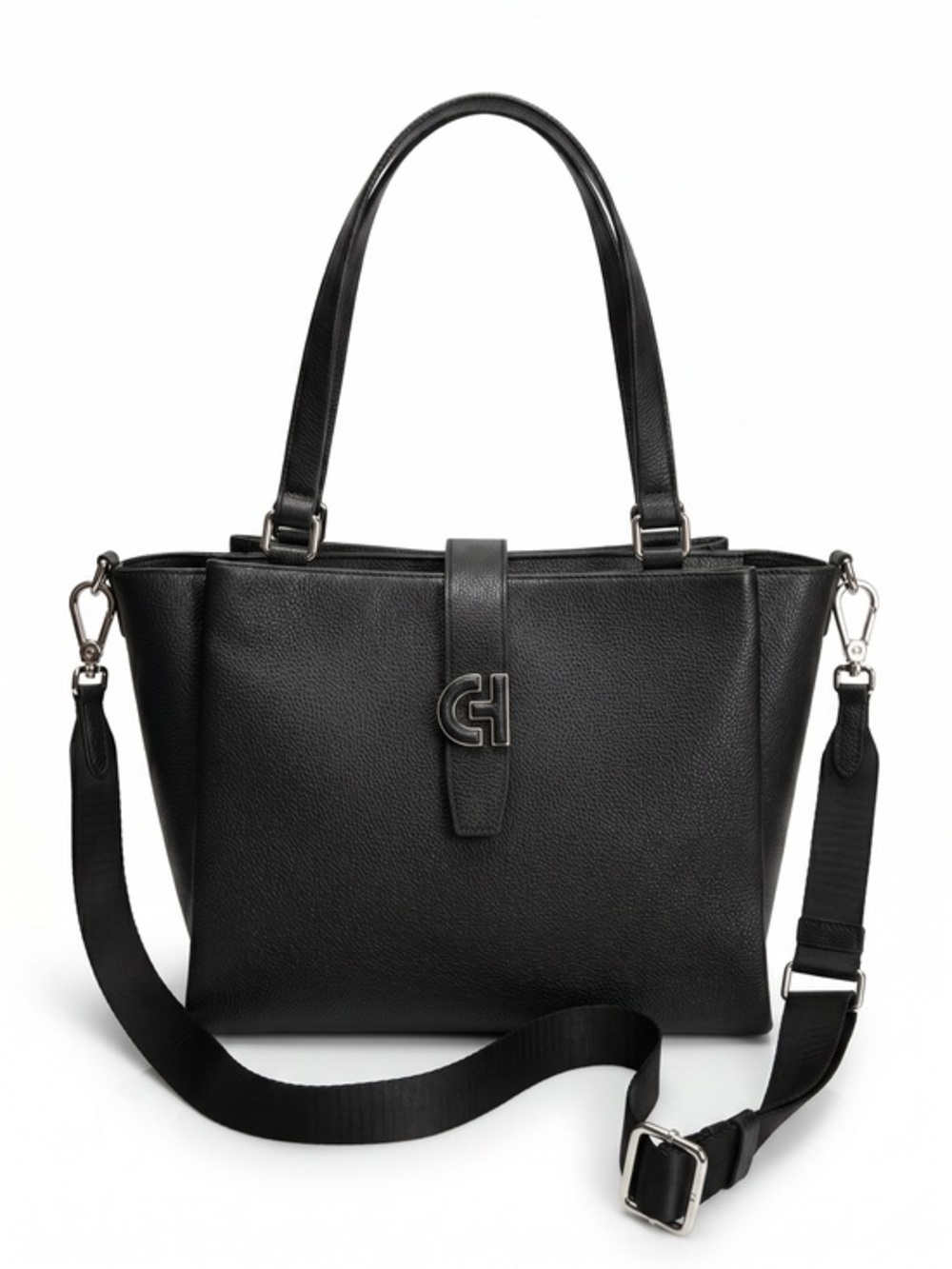 Cole Haan Black Pebbled Leather Tote Crossbody Work Bag NWOT